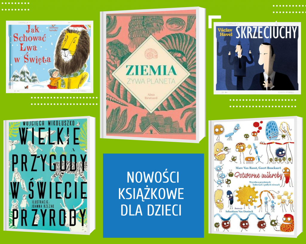 kolaż okładek książkowych z nowościami dla dzieci
