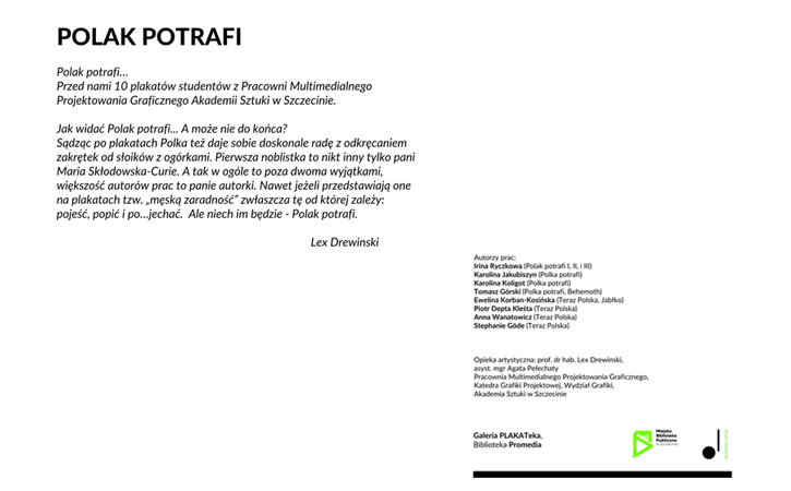 Biała kartka z nazwiskami twórców wystawy