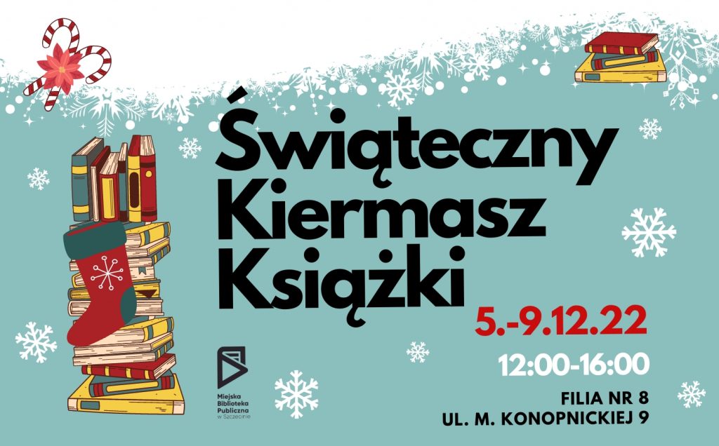 Plakat świątecznego kiermaszu książki