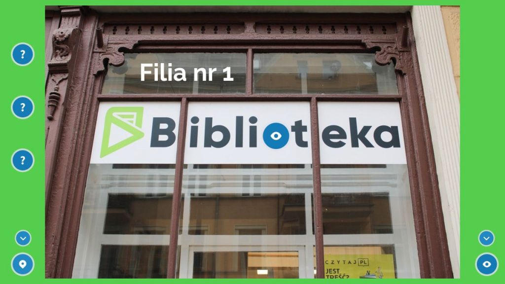 Witryna biblioteki jako zdjęcie wprowadzające do wirtualnego spaceru